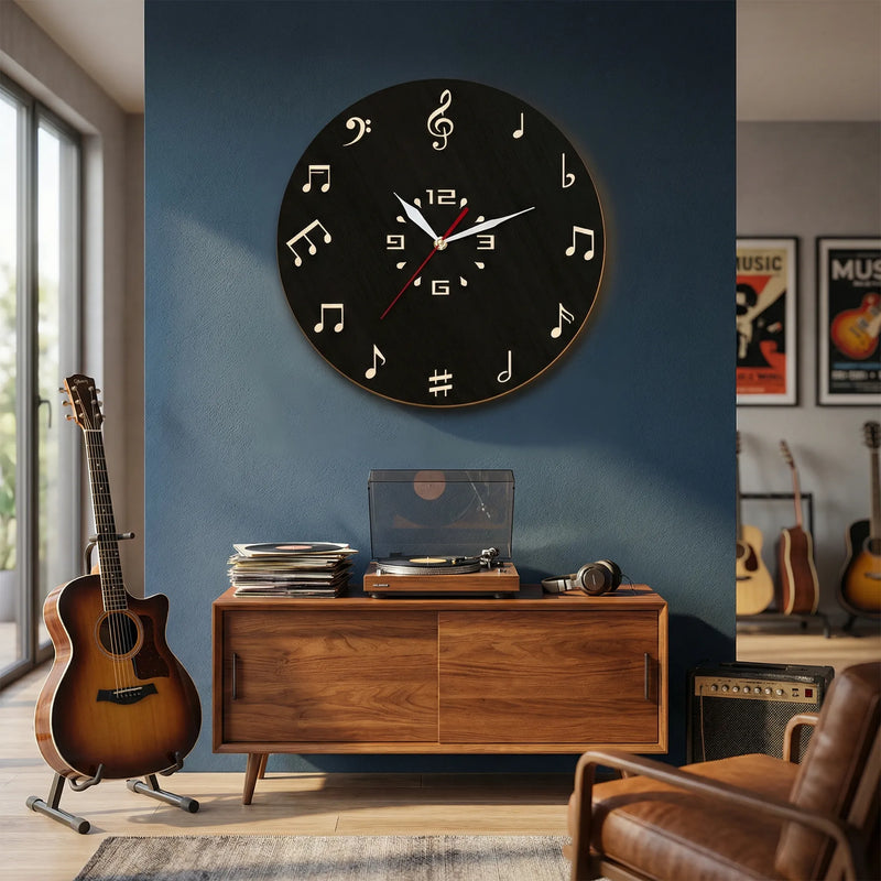 Runde Wanduhr Mit Notenmotiv - Melodiqueo