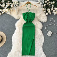 Trendy rückenfreies Maxi-Strickkleid mit Seitenschlitz für Damen (Einheitsgröße) – Liora