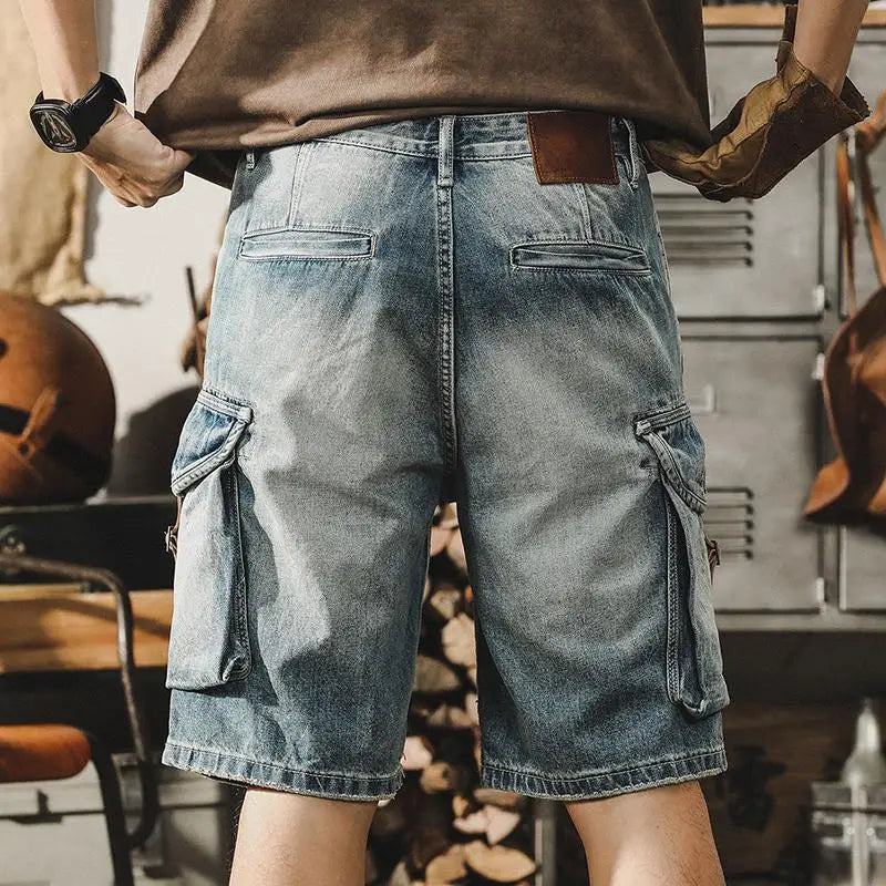 Herren Denim-Cargo-Bermuda im Retro Motorrad-Stil – Ronex