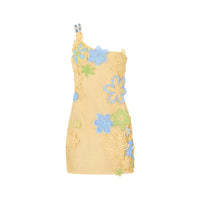 Gelbes gehäkeltes Sommer-Minikleid mit Blumenstickerei für Damen – Nari