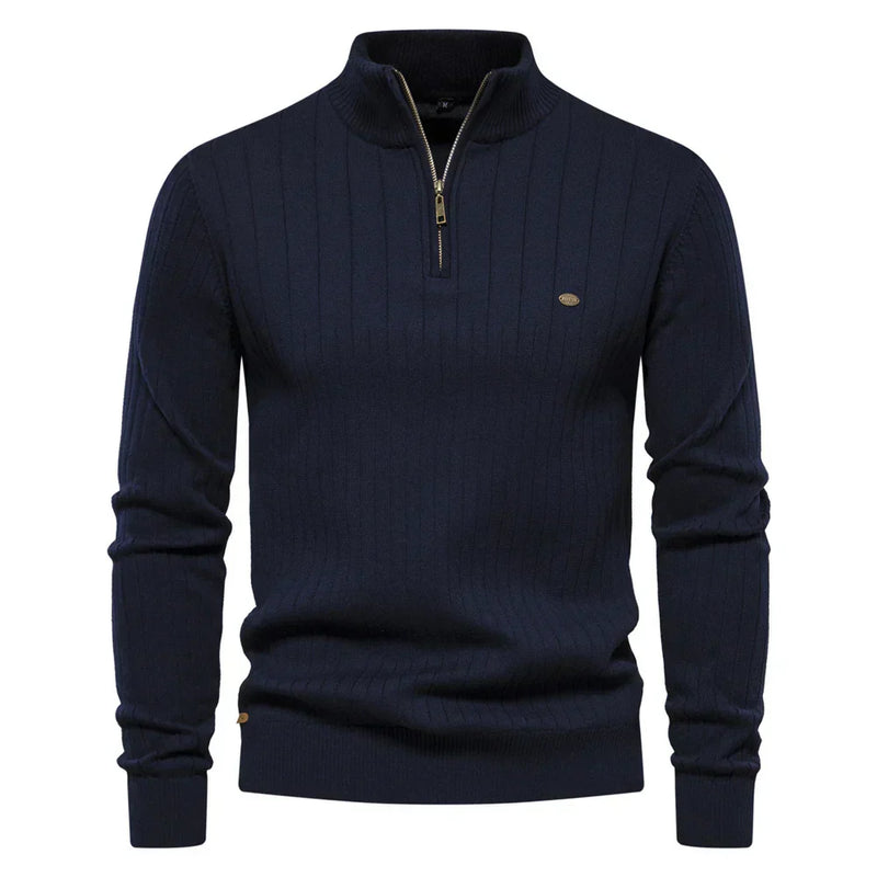 Herren Strickpullover aus Baumwolle mit Reißverschluss & Stehkragen – Ardel