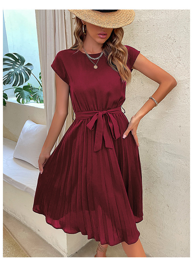 Pleated A-Line Summer Dress with Short Sleeves – Melina