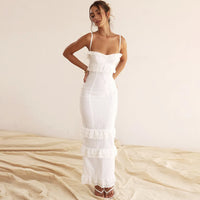 Stilvolles Besticktes Camisole Maxikleid in Weiß – Alina