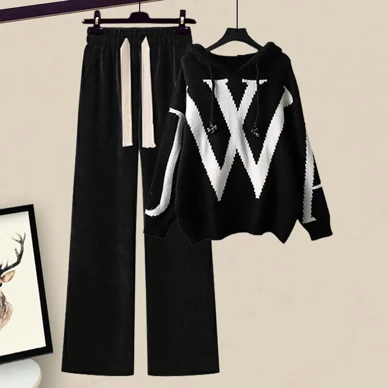 Damen Zweiteilige Herbst Set mit Strickpullover und weiter Hose – Selina