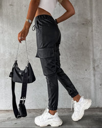Lederlook Cargo-Hose für Damen - Jade