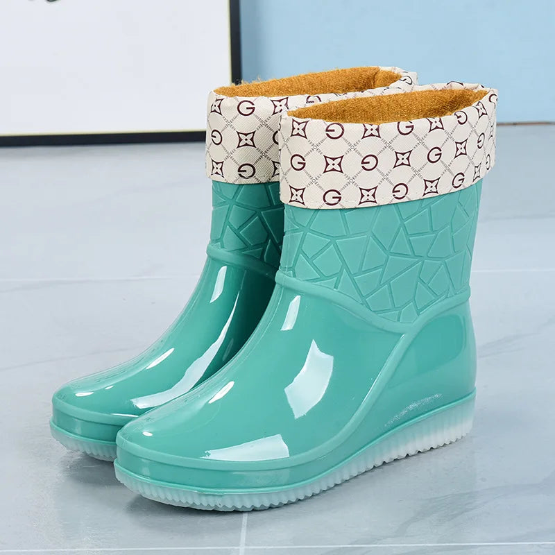 Damen Regenstiefel halbhoch wasserdicht mit Muster & Antirutschsohle – Marvella