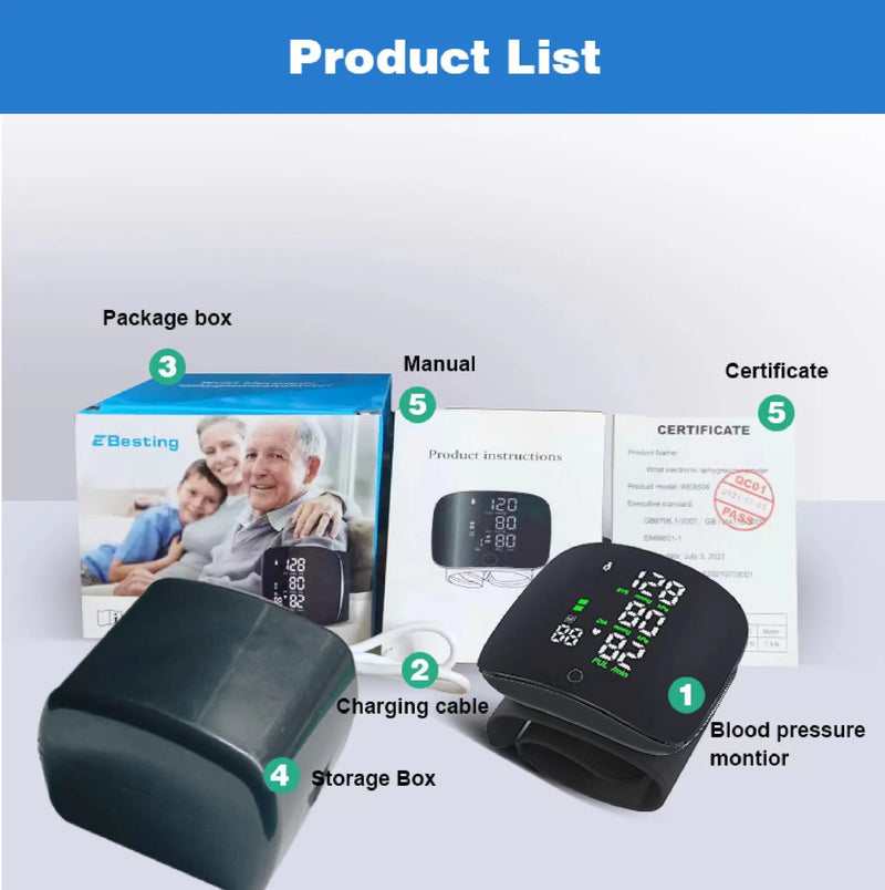 Digitaler Handgelenk-Blutdruckmessgerät mit LCD-Display – PulseTrack