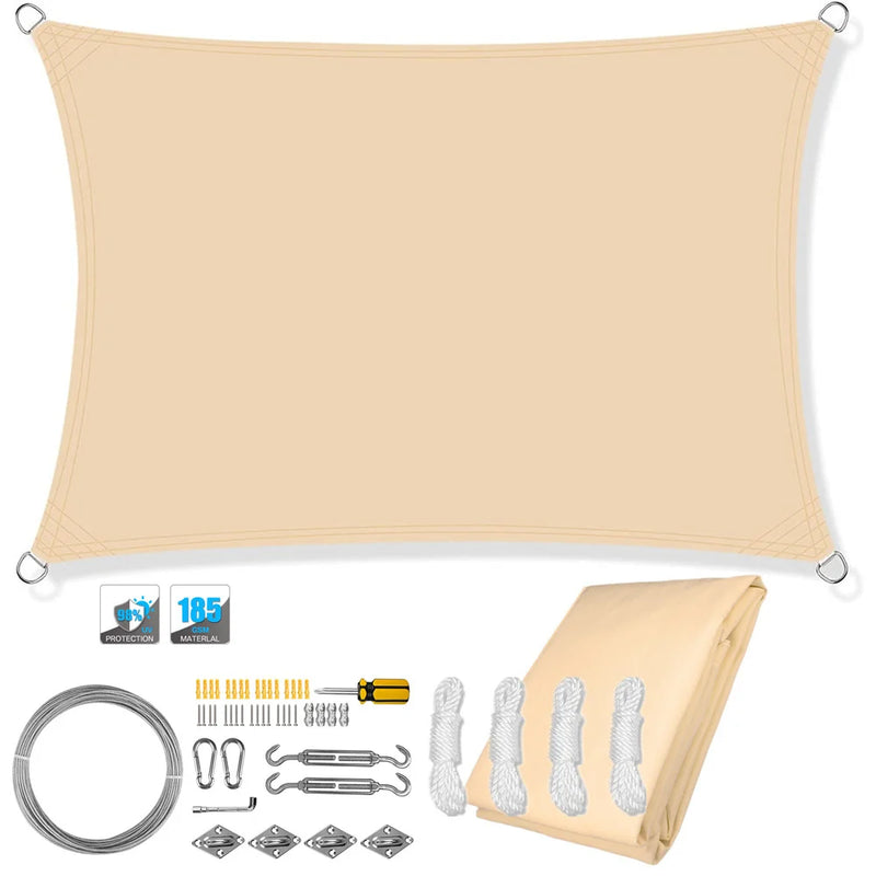 Wasserfester rechteckiger Sonnenschutzsegel mit UV-Schutz und Montagesets – ShadeGuard