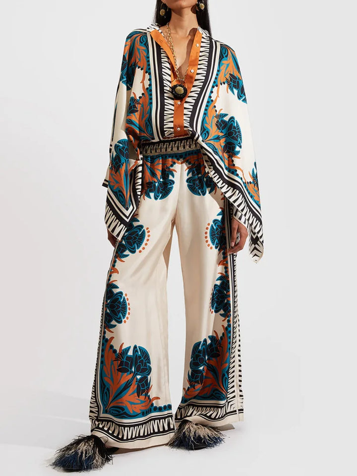 Zweiteiliges Damen Leinen Streetwear-Set Mit Ethno-Print – Samira