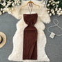 Trendy rückenfreies Maxi-Strickkleid mit Seitenschlitz für Damen (Einheitsgröße) – Liora