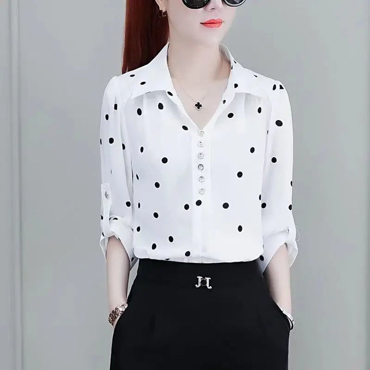 Stilvolle Damen Chiffon Bluse mit Knöpfen & Umschlagkragen – Fenya