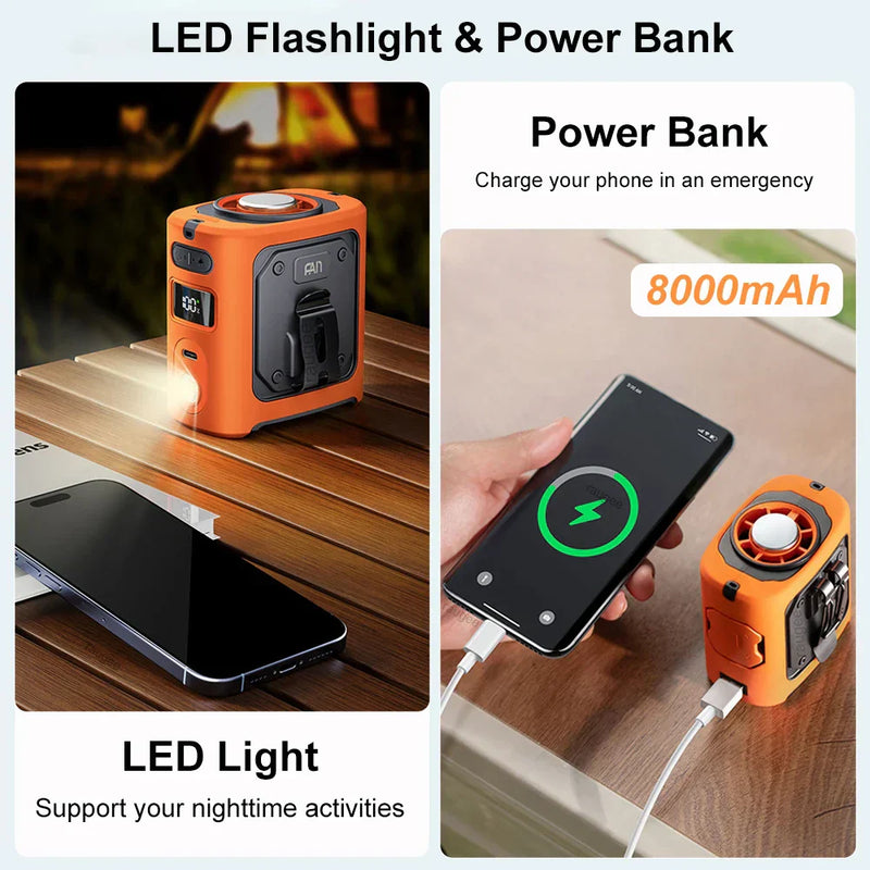 8000mAh tragbarer Kühl-Gürtelventilator mit Powerbank und LED-Licht – FrostBreeze