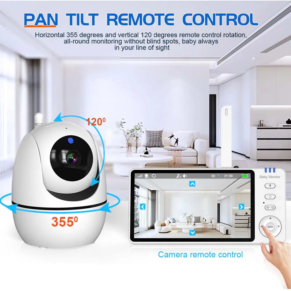 5-Zoll HD Video-Babyphone mit Kamera, PTZ-Zoom und Nachtsicht