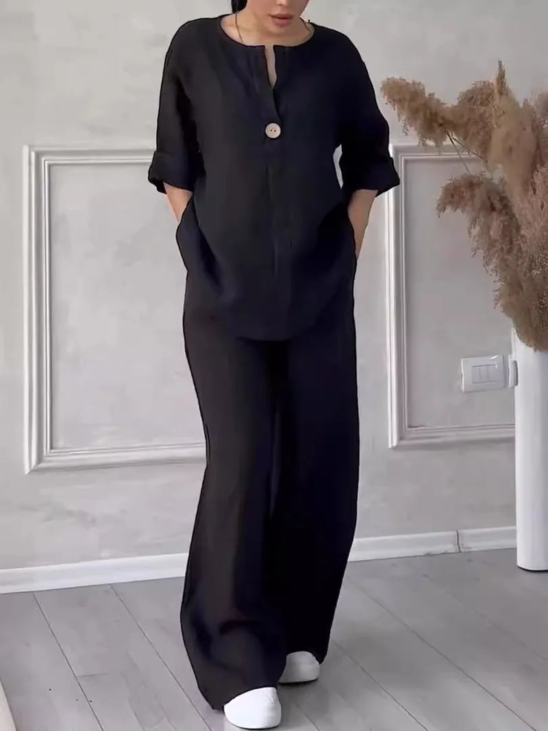 Luftiges & Stylisches Sommer-Set mit Bluse & Weithose aus Leinen – Melina