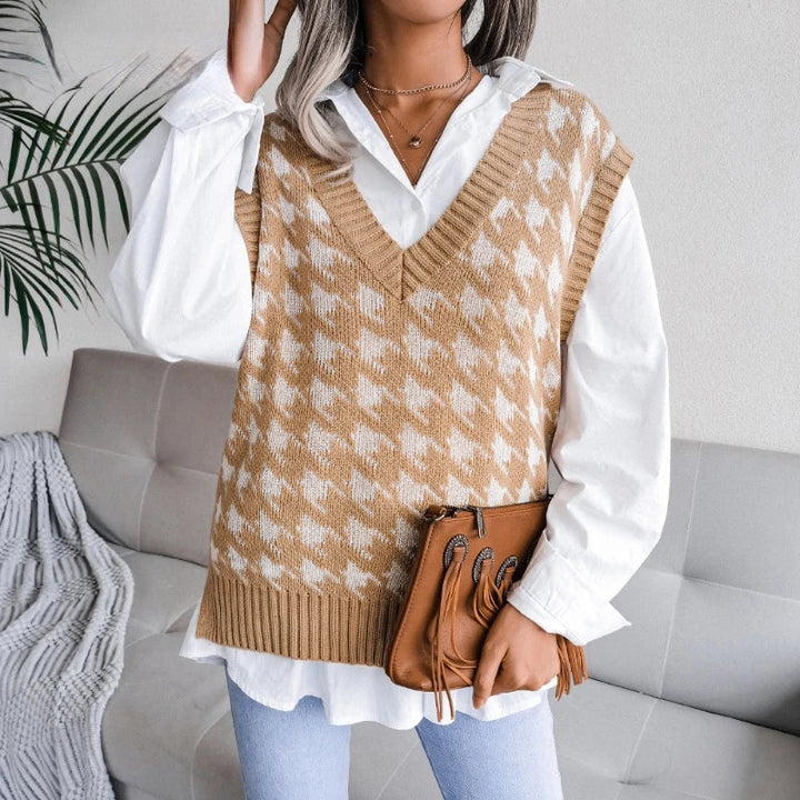 Damen Kariertes Strickwesten-Top – Yara