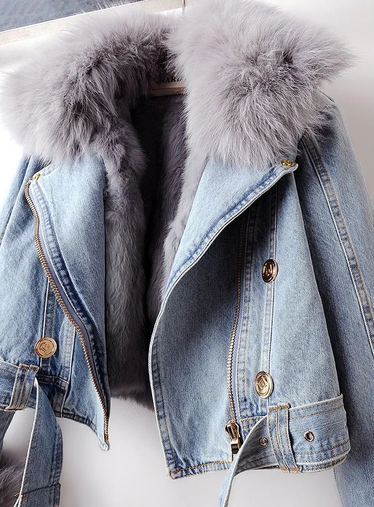 Denim- und Kunstfell-Eleganzjacke - Stella