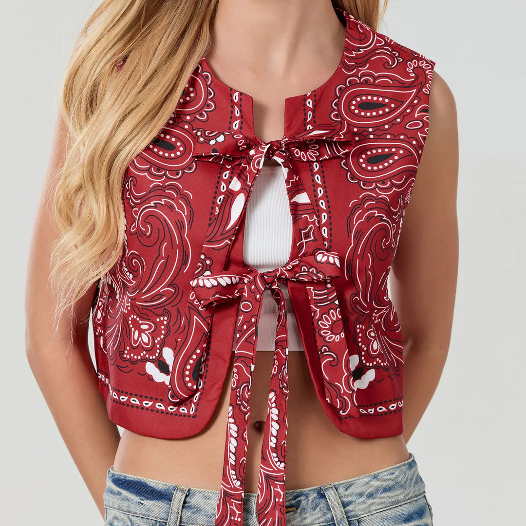 Y2K Rot Bandana Wickel-Top Trendiges Cropped Streetwear-Oberteil - Liora