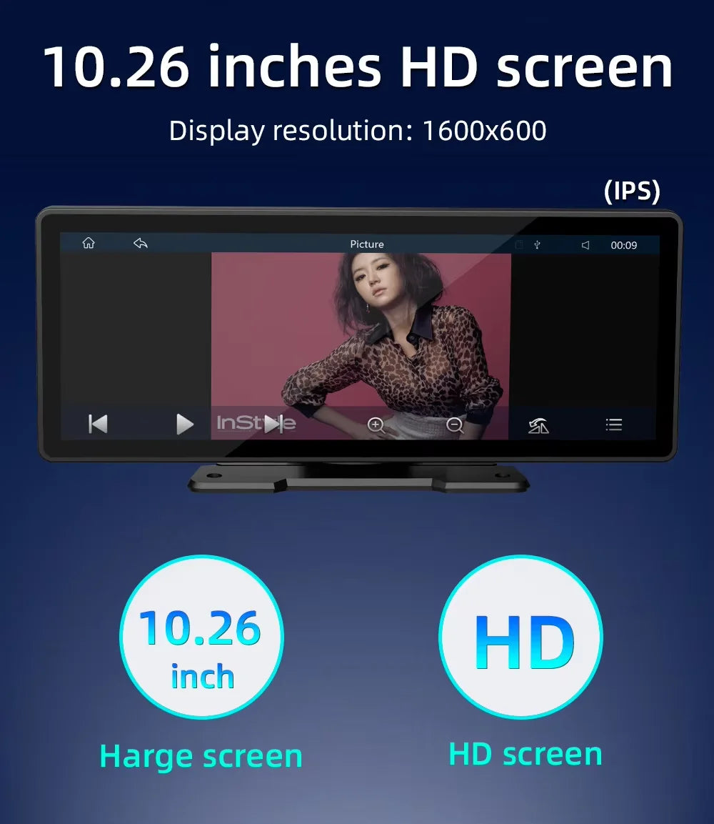 Universeller 10,26-Zoll (26,06 cm) Auto-Multimedia-Player mit kabellosem CarPlay und Android Auto