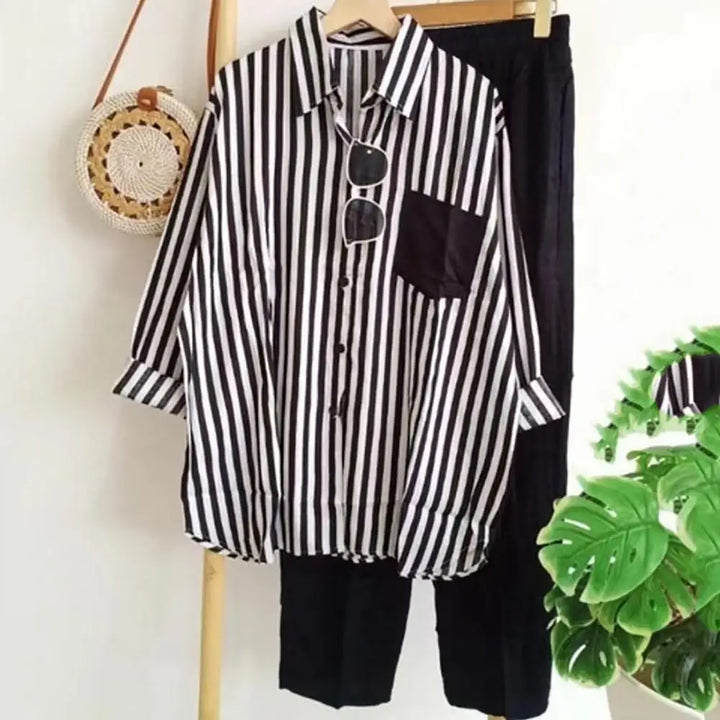 Zweiteiliges Sommer-Set aus Leinen Lockeres Shirt & Weite Hose - Zayenne