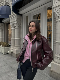 Braunes Leder Damenjacke mit Reverskragen – Giulia