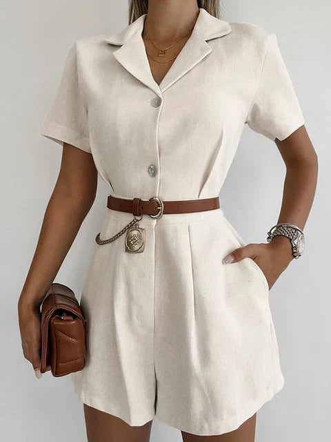 Leinen Sommer-Jumpsuit mit kurzen Ärmeln – Maelis