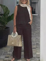 Zweiteiliges Damen Sommer-Set aus Leinen mit Ärmelloser Bluse – Maelis