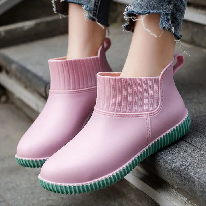 Damen Regenstiefeletten wasserdicht mit gestricktem Schaft & Antirutschsohle – Liora