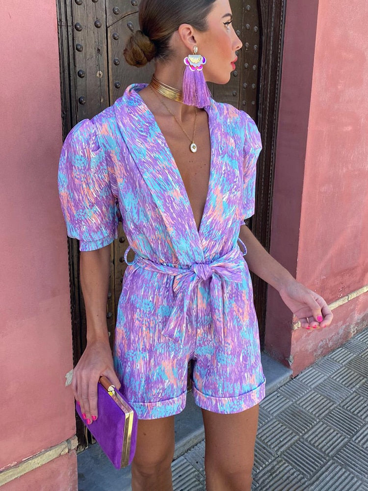 Trendiger Festival-Print Playsuit mit Gürtel – Leona