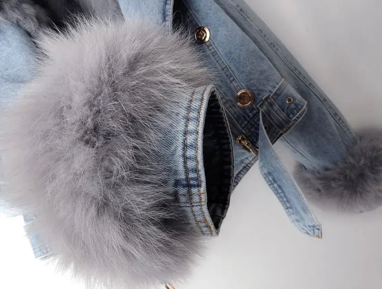 Denim- und Kunstfell-Eleganzjacke - Stella