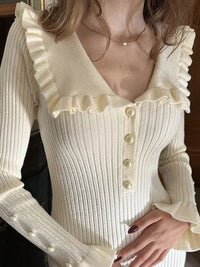 Damen Strick-Maxikleid mit hoher Taille & Rüschen – Isolde