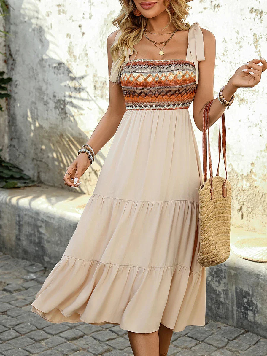 Apricotfarbenes luftiges & stylisches Spaghettiträger-Midikleid für den Sommer – Lina
