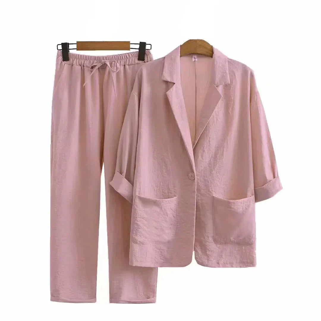 Luftig & Stylisch Zweiteiler mit Jäckchen und gerader Hose Damen – Sorella