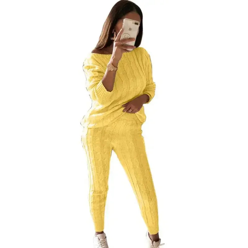 Damen Strick-Trainingsanzug Zweiteilige Set für Herbst & Winter – Isaline