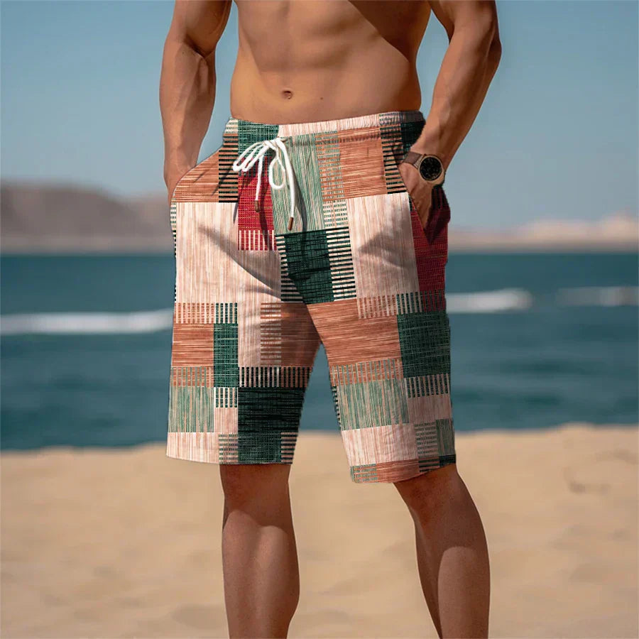 Strandshorts Herren Baumwolle 3D Print Atmungsaktiv Sommerlook - Jamal
