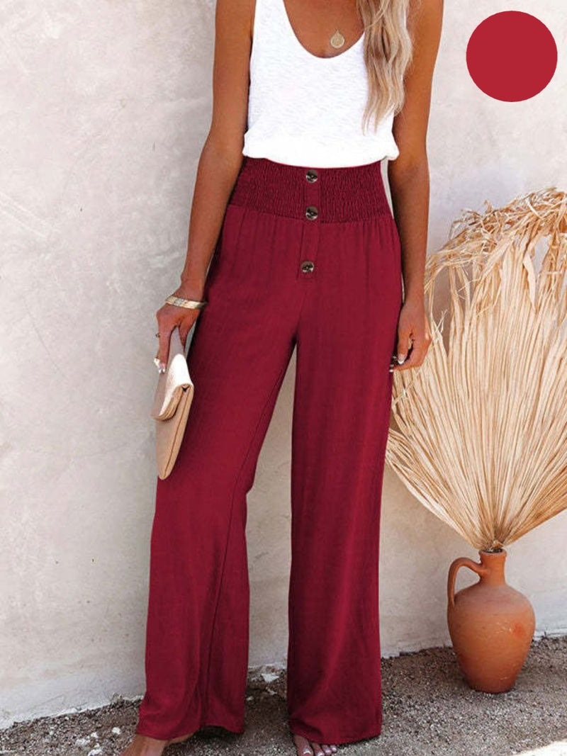 Damen Leinenhose mit Hoher Taille und weitem Bein – Livia