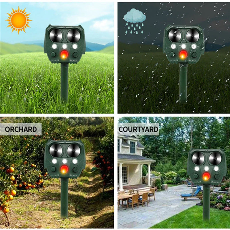 Solar Ultraschall-Tiervertreiber mit PIR-Sensor und blinkendem Licht – GuardPet