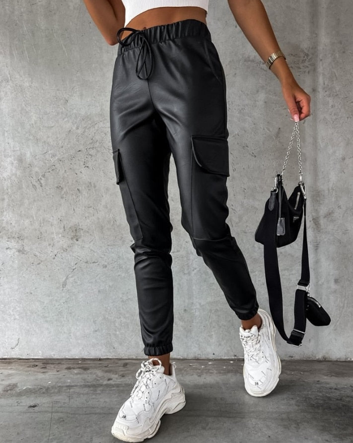 Lederlook Cargo-Hose für Damen - Jade