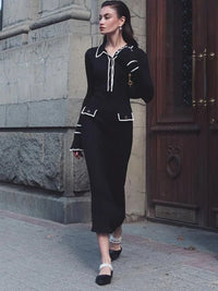 Damen Strick-Maxikleid mit hoher Taille & Rüschen – Isolde