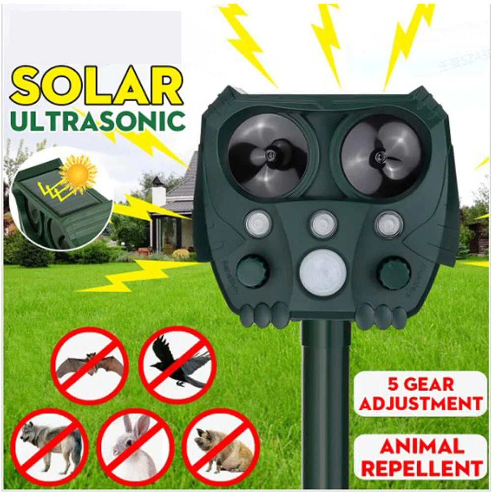 Solar Ultraschall-Tiervertreiber mit PIR-Sensor und blinkendem Licht – GuardPet
