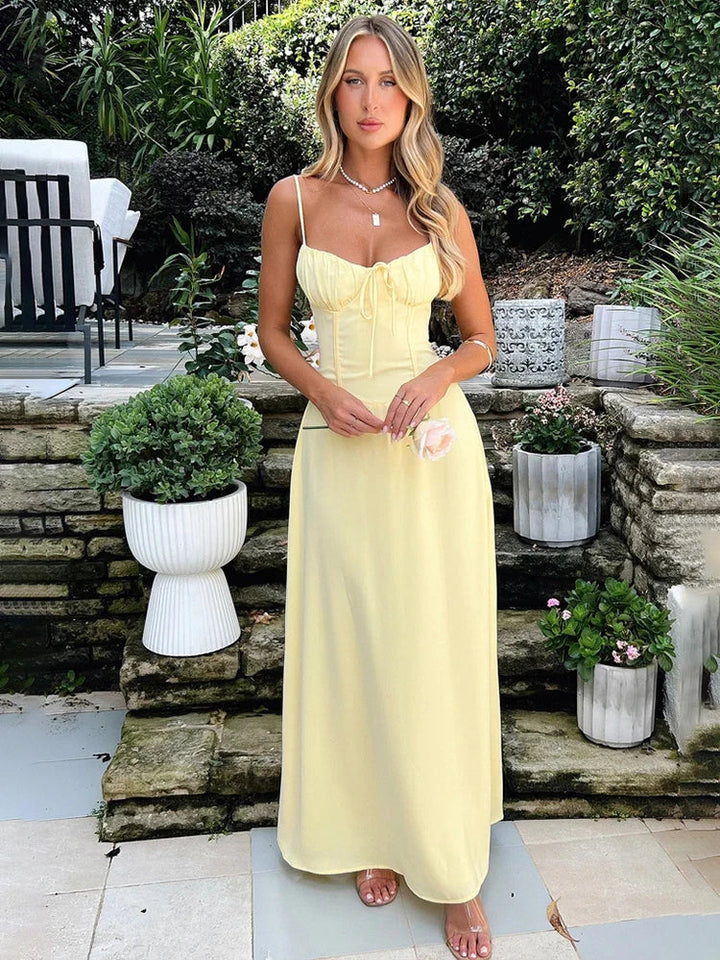 Luftige A-Linien Corsage-Maxikleid mit Spaghettiträgern – Serina