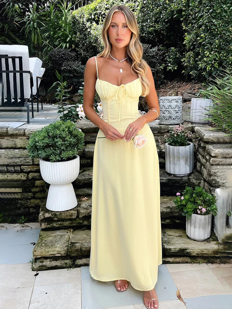 Luftige A-Linien Corsage-Maxikleid mit Spaghettiträgern – Serina