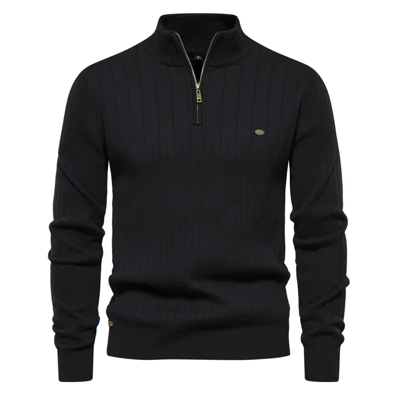 Herren Strickpullover aus Baumwolle mit Reißverschluss & Stehkragen – Ardel