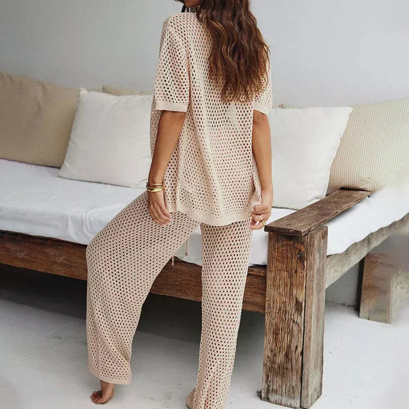 Luftiges & Stylisches Sommer-Set mit Cut-Outs und langer Hose für Damen – Liora