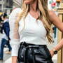 Damen Bluse mit Stickerei & Mesh-Details – Lenny
