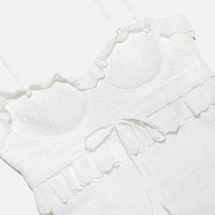 Stilvolles Besticktes Camisole Maxikleid in Weiß – Alina