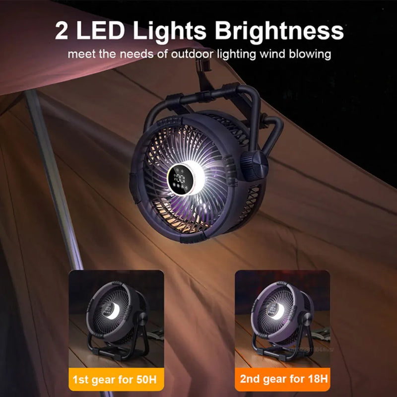 Campingventilator mit 20000mAh Akku, LED-Licht & Fernbedienung – WindMate