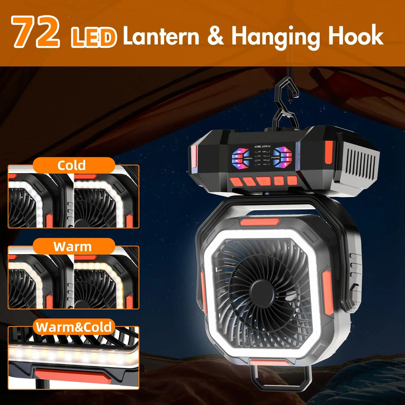 Wiederaufladbarer Campingventilator mit 40000mAh Batterie und LED-Lampe – F22