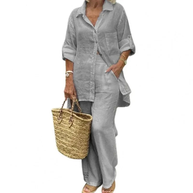 Luftig & Stylisch Oversized Leinen-Kombi mit Bluse und Hose Damen – Amaris