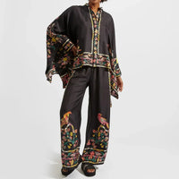 Zweiteiliges Damen Leinen Streetwear-Set Mit Ethno-Print – Samira