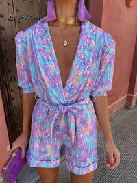 Trendiger Festival-Print Playsuit mit Gürtel – Leona